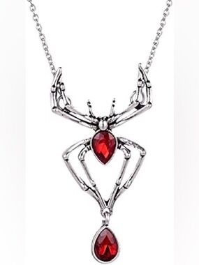 Gothic Spider Necklace - Red Rhinestone Pendant